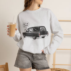 Funny Grim Reaper Hearse Get In Loser Retro Crewneck Sweatshirt