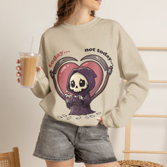 Funny Grim Reaper Today Not Today Daisy Plucking Crewneck Sweatshirt