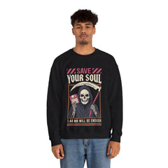 Funny Grim Reaper Floppy Disk Save Your Soul Crewneck Sweatshirt