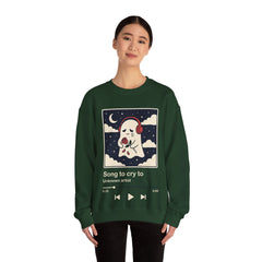Funny Sad Ghost Song To Cry To Retro Music Player Crewneck Sweatshirt