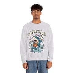 Funny Trick Or Eat Shark Pumpkin Halloween Crewneck Sweatshirt