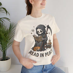 Funny Grim Reaper Read In Peace Book Cat T-Shirt