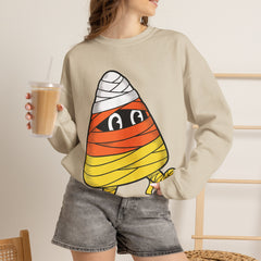 Funny Halloween Candy Corn Mummy Creeping Graphic Crewneck Sweatshirt