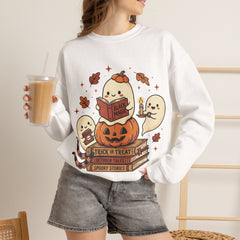 Cute Spooky Book Club Ghost Halloween Retro Crewneck Sweatshirt