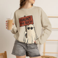 Spooky Protest Ghost Haunt The Rich Sarcastic Crewneck Sweatshirt