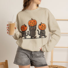Cute Halloween Black Cats Pumpkin Helmet Crewneck Sweatshirt