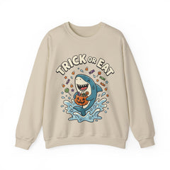 Funny Trick Or Eat Shark Pumpkin Halloween Crewneck Sweatshirt