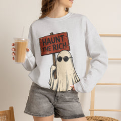 Spooky Protest Ghost Haunt The Rich Sarcastic Crewneck Sweatshirt