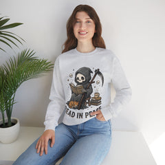Funny Grim Reaper Read In Peace Book Cat Crewneck Sweatshirt