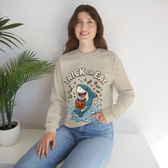 Funny Trick Or Eat Shark Pumpkin Halloween Crewneck Sweatshirt
