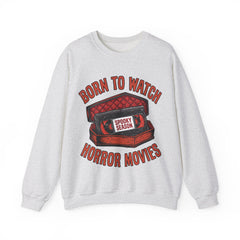 Funny Retro VHS Tape Coffin Born To Watch Horror Movies Crewneck Sweatshirt
