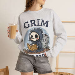 Funny Grim Reader Book Worm Retro Halloween Crewneck Sweatshirt