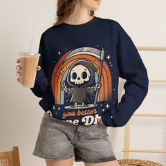 Funny Grim Reaper Carpe Diem Seize The Day Retro Crewneck Sweatshirt