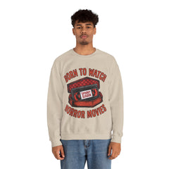 Funny Retro VHS Tape Coffin Born To Watch Horror Movies Crewneck Sweatshirt
