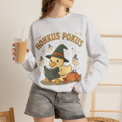 Honkus Pokus Funny Witch Duck Retro Halloween Crewneck Sweatshirt