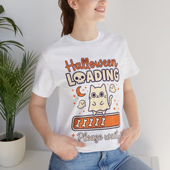 Halloween Loading Please Wait Cute Ghost Cat Purple T-Shirt