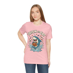 Funny Trick Or Eat Shark Pumpkin Halloween T-Shirt