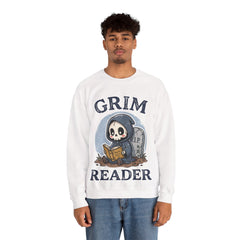 Funny Grim Reader Book Worm Retro Halloween Crewneck Sweatshirt