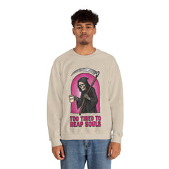 Funny Grim Reaper Too Tired To Reap Souls Coffee Crewneck Sweatshirt