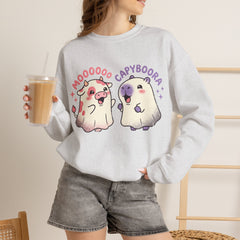 Funny Capyboora and Cow Ghost Retro Halloween Crewneck Sweatshirt