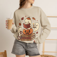 Cute Spooky Book Club Ghost Halloween Retro Crewneck Sweatshirt