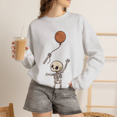 Funny Skeleton Balloon Floating Hand Retro Halloween Crewneck Sweatshirt