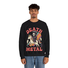 Death Metal Is Immortal Funny Grim Reaper Riding Unicorn Crewneck Sweatshirt
