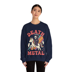 Death Metal Is Immortal Funny Grim Reaper Riding Unicorn Crewneck Sweatshirt