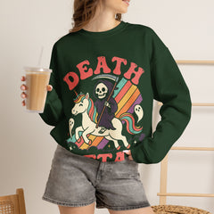 Death Metal Is Immortal Funny Grim Reaper Riding Unicorn Crewneck Sweatshirt