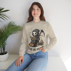 Funny Grim Reaper Read In Peace Book Cat Crewneck Sweatshirt