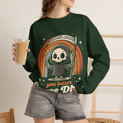 Funny Grim Reaper Carpe Diem Seize The Day Retro Crewneck Sweatshirt