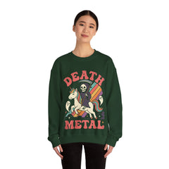 Death Metal Is Immortal Funny Grim Reaper Riding Unicorn Crewneck Sweatshirt
