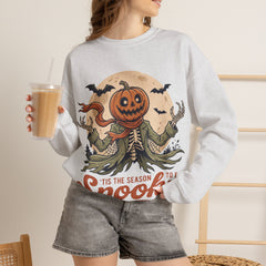 Funny Tis The Season To Be Spooky Pumpkin Skeleton Crewneck Sweatshirt