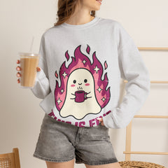 Funny Ghost This Is Fine Coffee Retro Crewneck Sweatshirt