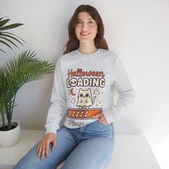Halloween Loading Please Wait Cute Ghost Cat Purple Crewneck Sweatshirt