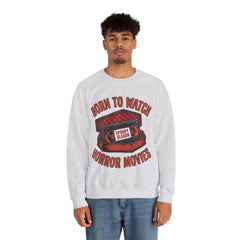 Funny Retro VHS Tape Coffin Born To Watch Horror Movies Crewneck Sweatshirt