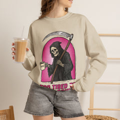 Funny Grim Reaper Too Tired To Reap Souls Coffee Crewneck Sweatshirt