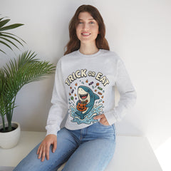 Funny Trick Or Eat Shark Pumpkin Halloween Crewneck Sweatshirt
