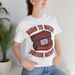 Funny Retro VHS Tape Coffin Born To Watch Horror Movies T-Shirt