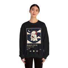 Funny Sad Ghost Song To Cry To Retro Music Player Crewneck Sweatshirt
