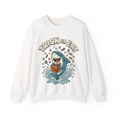 Funny Trick Or Eat Shark Pumpkin Halloween Crewneck Sweatshirt