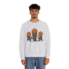 Cute Halloween Black Cats Pumpkin Helmet Crewneck Sweatshirt