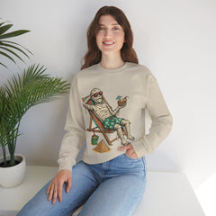 Funny Summer Mummy Relaxing On Beach Chair Halloween Crewneck Sweatshirt