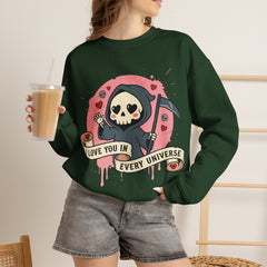 Funny Grim Reaper I Love You In Every Universe Retro Crewneck Sweatshirt