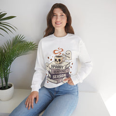 Spooky Reading Season Skull Coffee Mug Retro Crewneck Sweatshirt