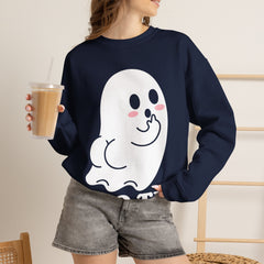 BOOty Cute Kawaii Cheeky Ghost Halloween Vector Art Crewneck Sweatshirt