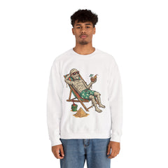 Funny Summer Mummy Relaxing On Beach Chair Halloween Crewneck Sweatshirt