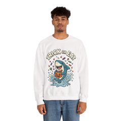 Funny Trick Or Eat Shark Pumpkin Halloween Crewneck Sweatshirt