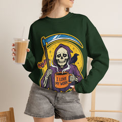 Funny Grim Reaper I Love My Work Coffee Retro Crewneck Sweatshirt