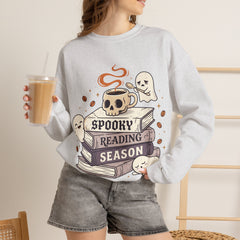 Spooky Reading Season Skull Coffee Mug Retro Crewneck Sweatshirt